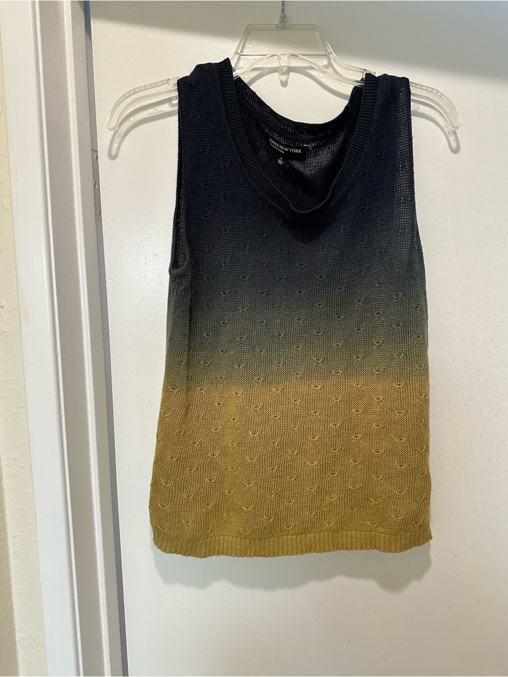 Jones New York Navy to Mustard Ombre Knit Tank Tie Dye 100% Linen Size Small